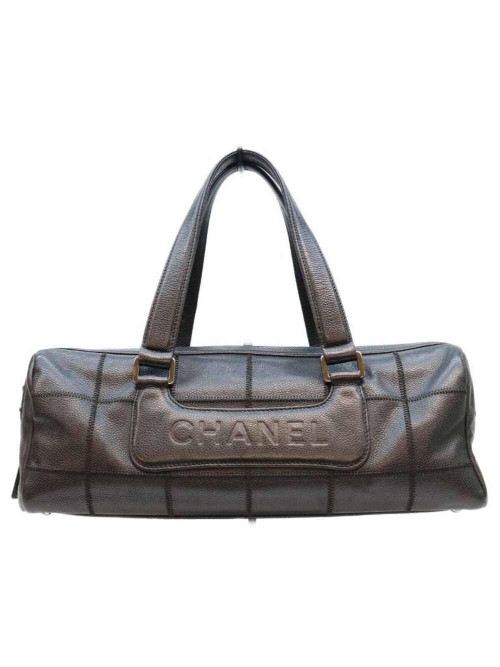 Chanel Black Caviar Choco Bar Silver Mini Boston Bag